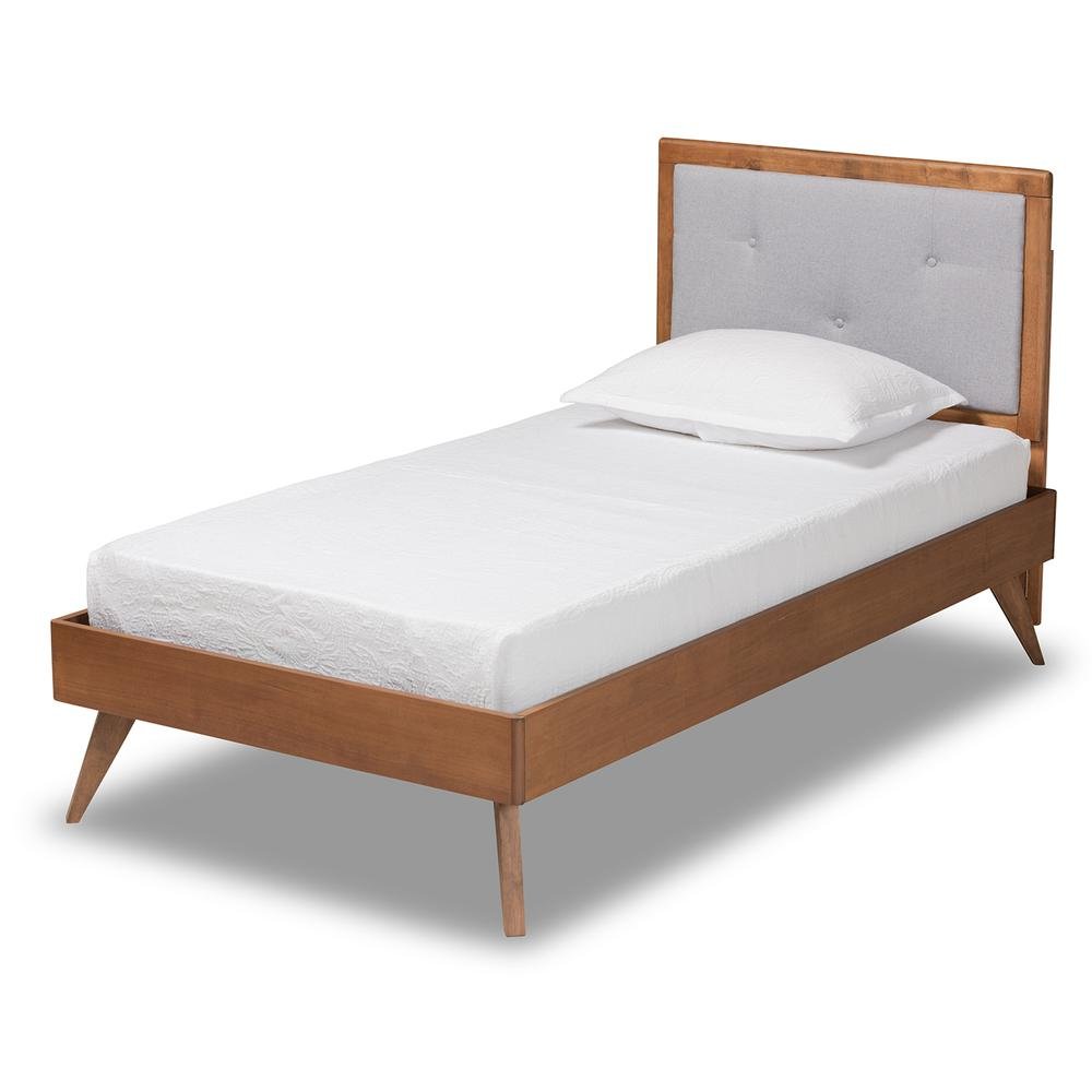 Walnut Brown Finished Wood Twin Size Platform Bed. Picture 11