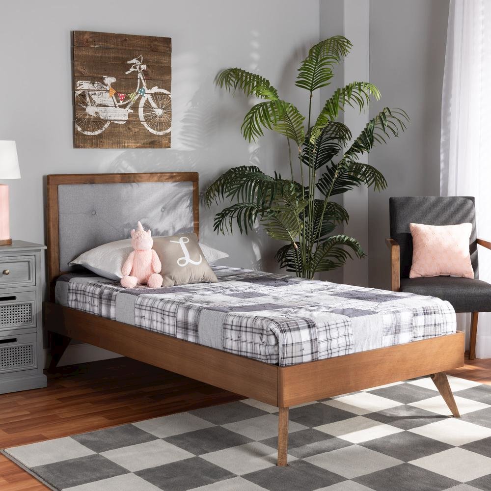 Walnut Brown Finished Wood Twin Size Platform Bed. Picture 17
