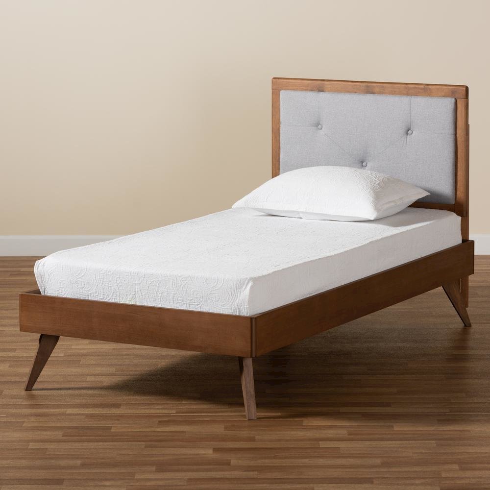 Walnut Brown Finished Wood Twin Size Platform Bed. Picture 18