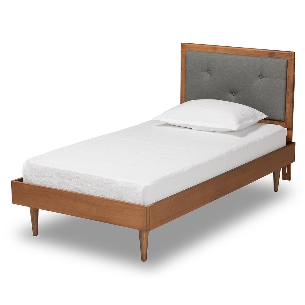 Walnut Brown Finished Wood Twin Size Platform Bed. Picture 11