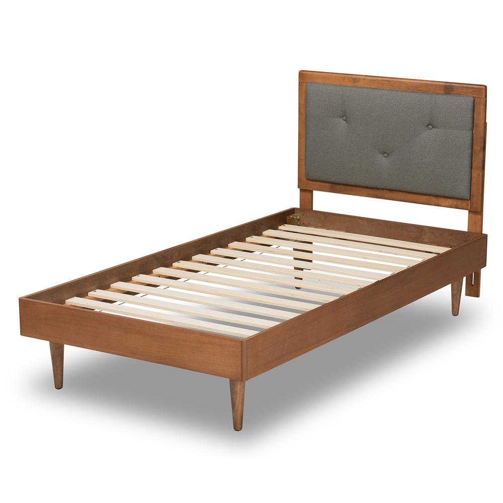 Walnut Brown Finished Wood Twin Size Platform Bed. Picture 13