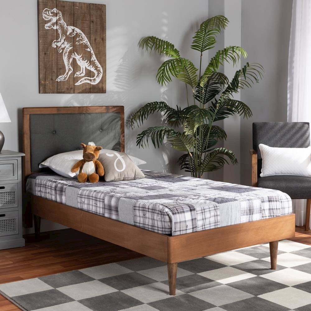 Walnut Brown Finished Wood Twin Size Platform Bed. Picture 17