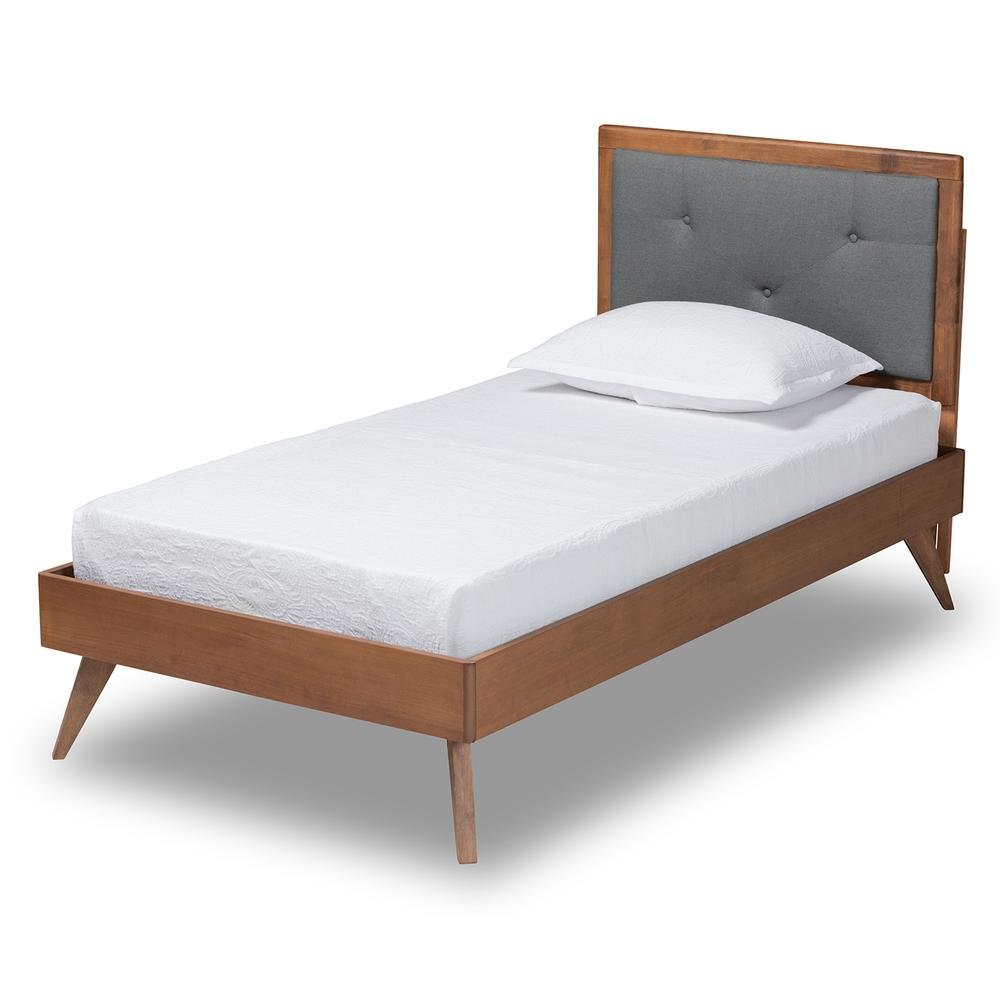 Walnut Brown Finished Wood Twin Size Platform Bed. Picture 11