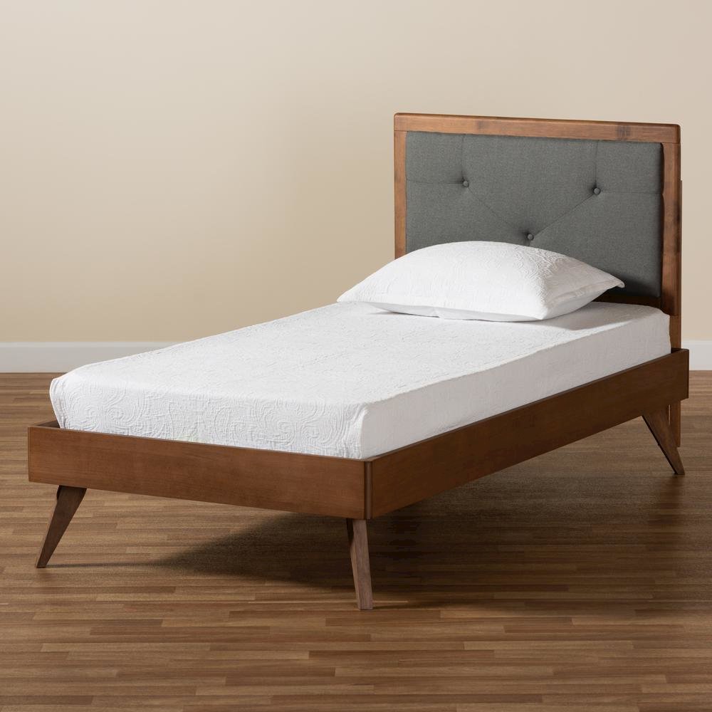 Walnut Brown Finished Wood Twin Size Platform Bed. Picture 18