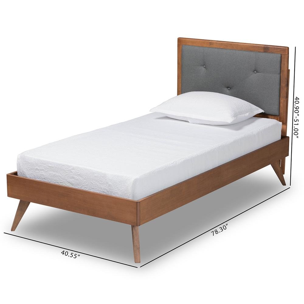 Walnut Brown Finished Wood Twin Size Platform Bed. Picture 19