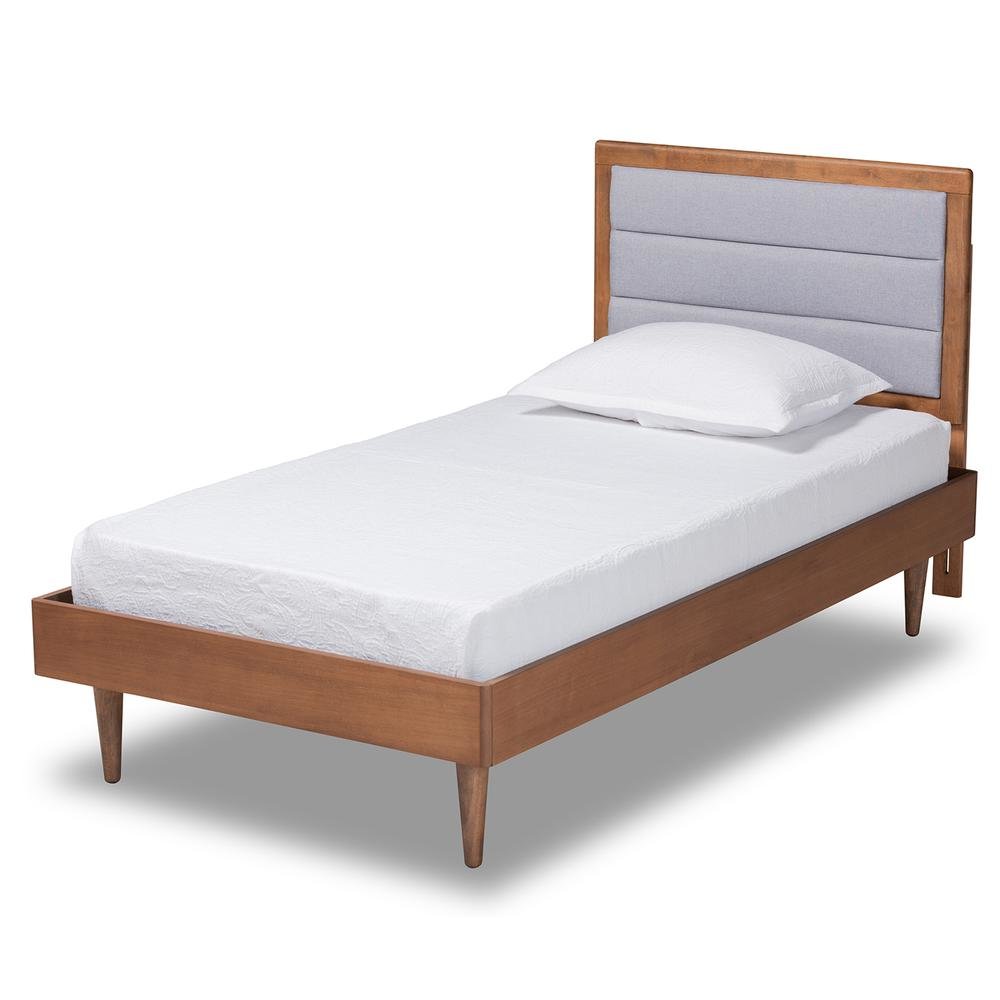 Walnut Brown Finished Wood Twin Size Platform Bed. Picture 11
