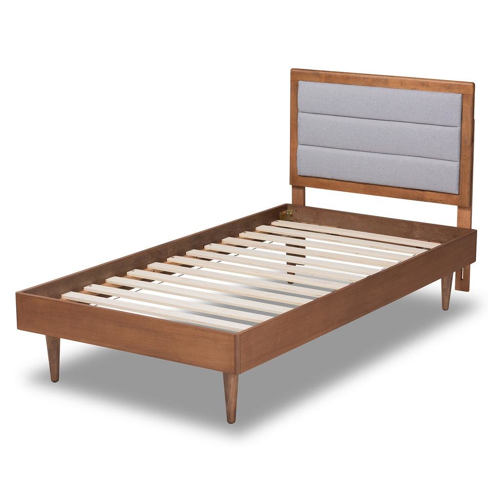 Walnut Brown Finished Wood Twin Size Platform Bed. Picture 13