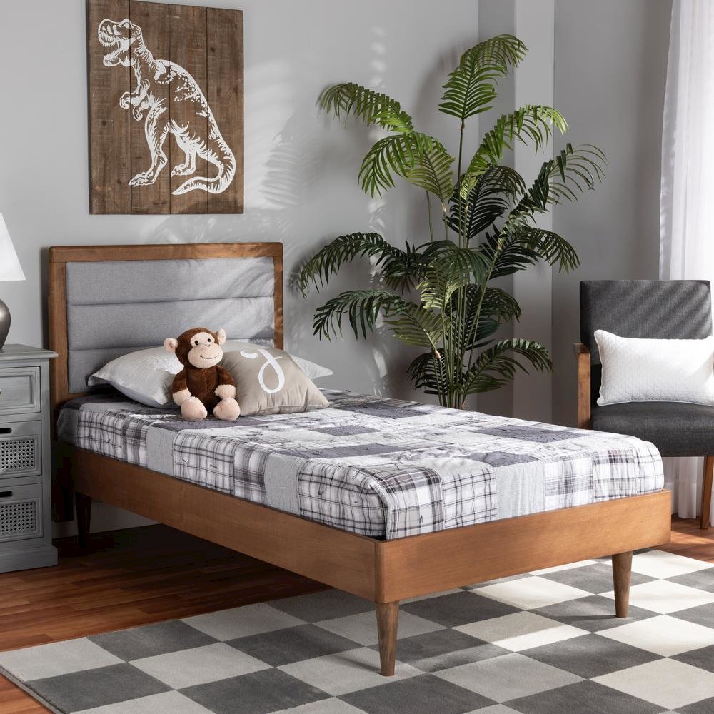 Walnut Brown Finished Wood Twin Size Platform Bed. Picture 17