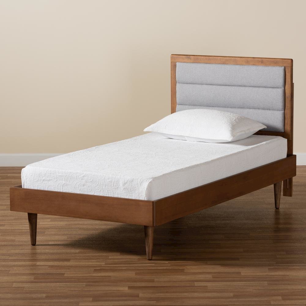 Walnut Brown Finished Wood Twin Size Platform Bed. Picture 18