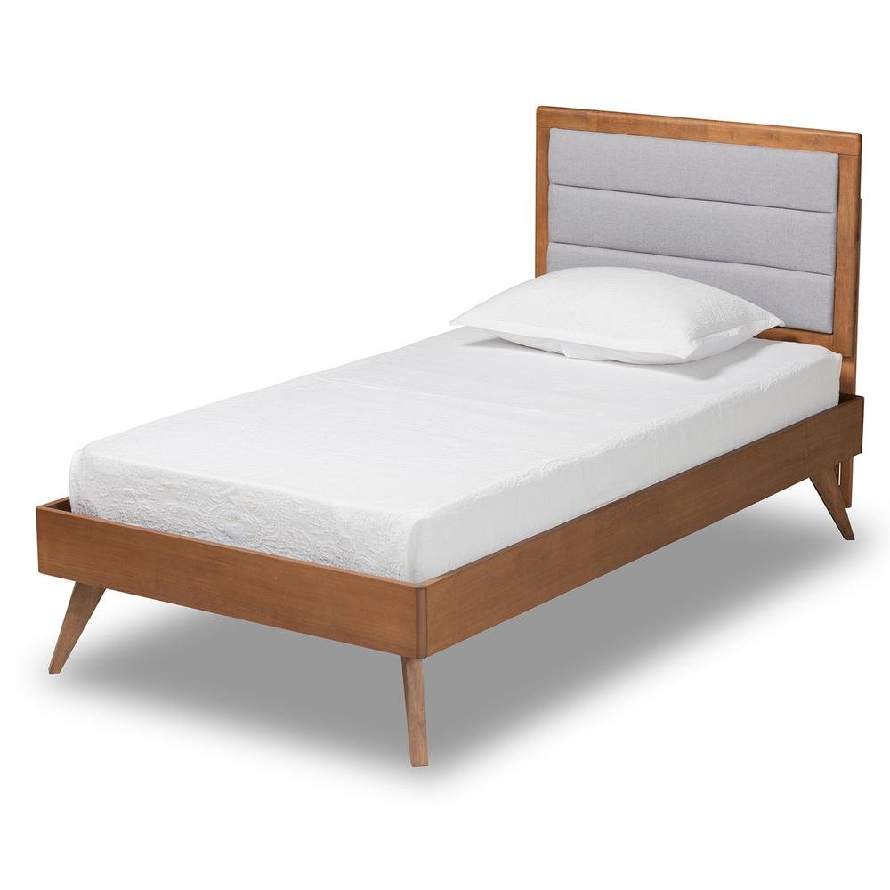 Walnut Brown Finished Wood Twin Size Platform Bed. Picture 11