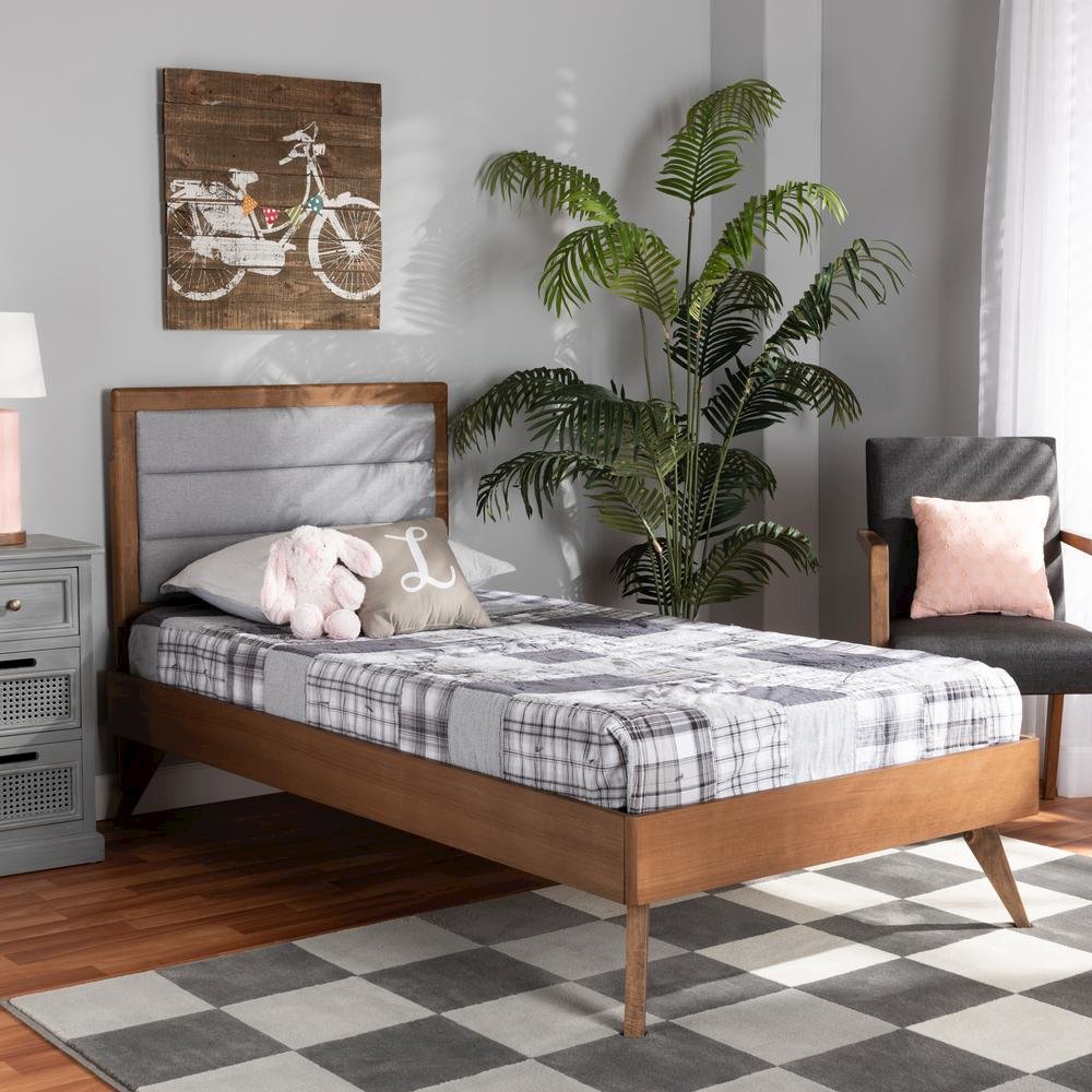 Walnut Brown Finished Wood Twin Size Platform Bed. Picture 17