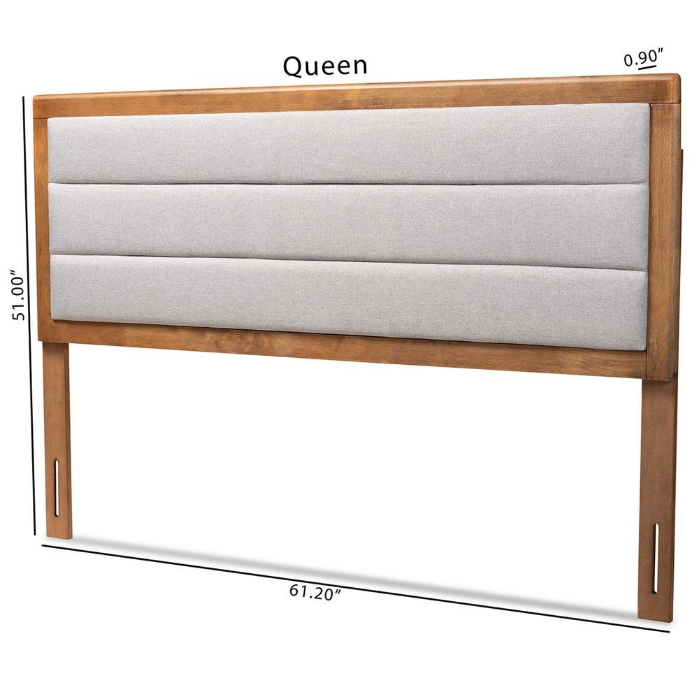 Light Grey Fabric Upholstered and Walnut Brown Finished Wood Full Size Headboard. Picture 16