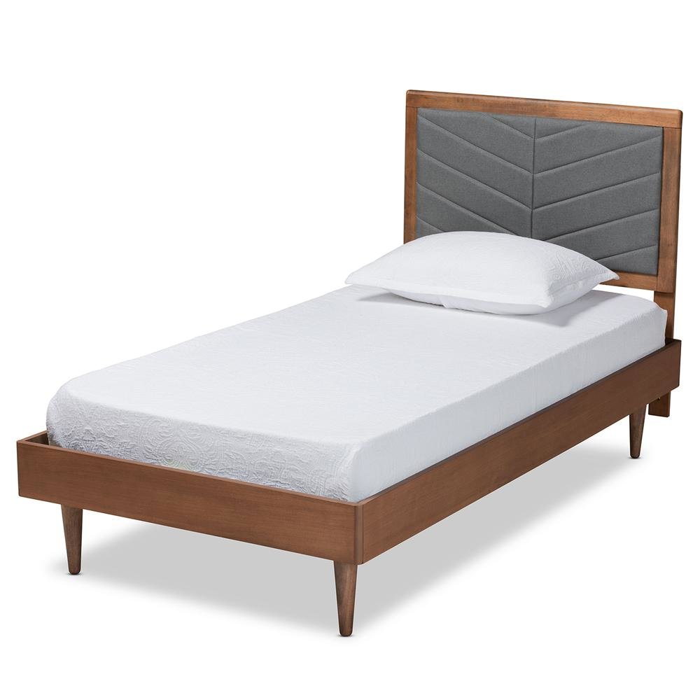 Walnut brown Finished Wood Twin Size Platform Bed. Picture 11