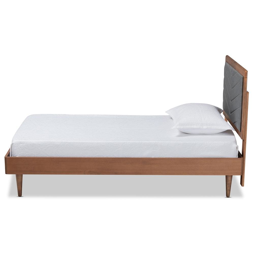 Walnut brown Finished Wood Twin Size Platform Bed. Picture 12