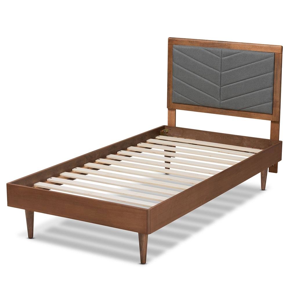 Walnut brown Finished Wood Twin Size Platform Bed. Picture 13