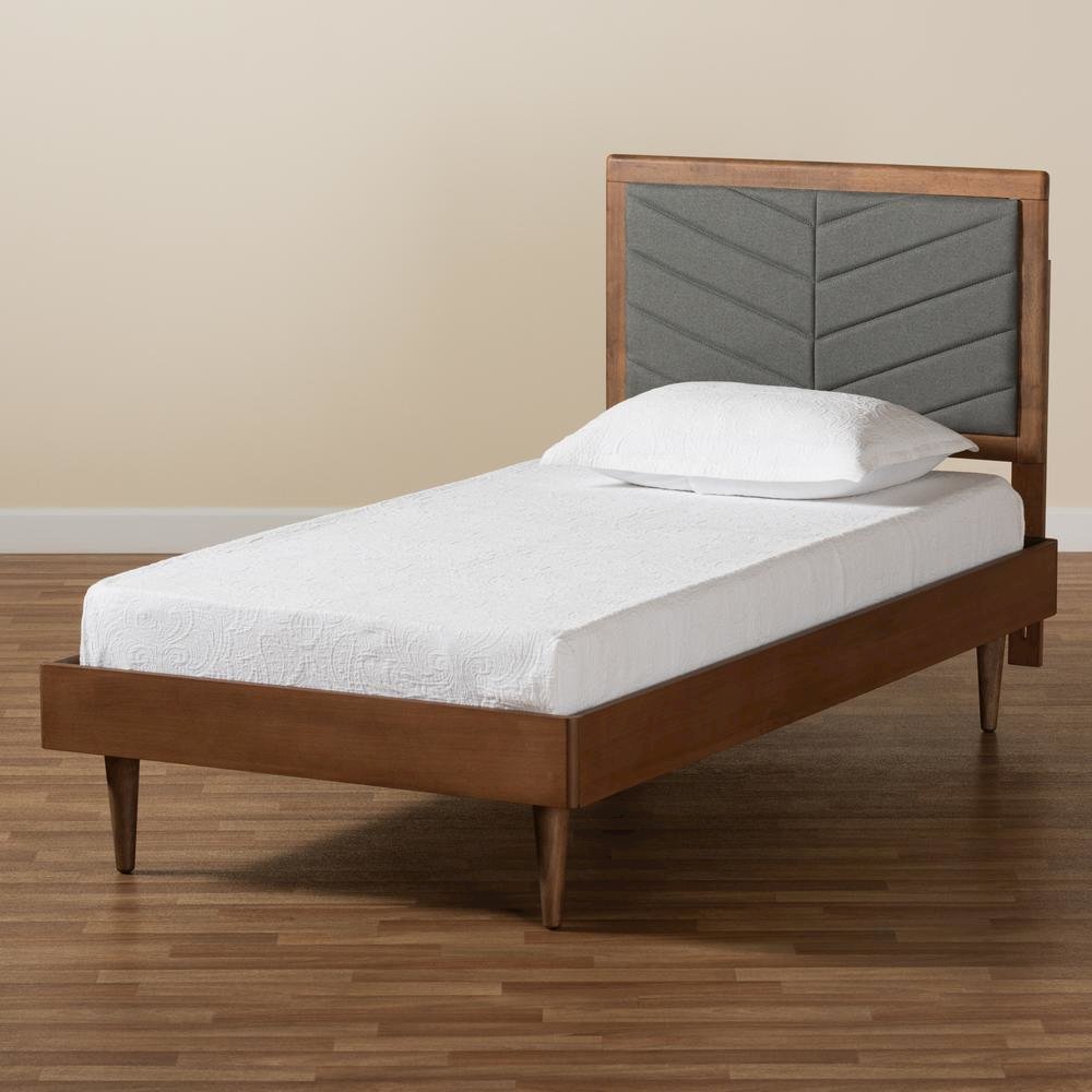 Walnut brown Finished Wood Twin Size Platform Bed. Picture 18