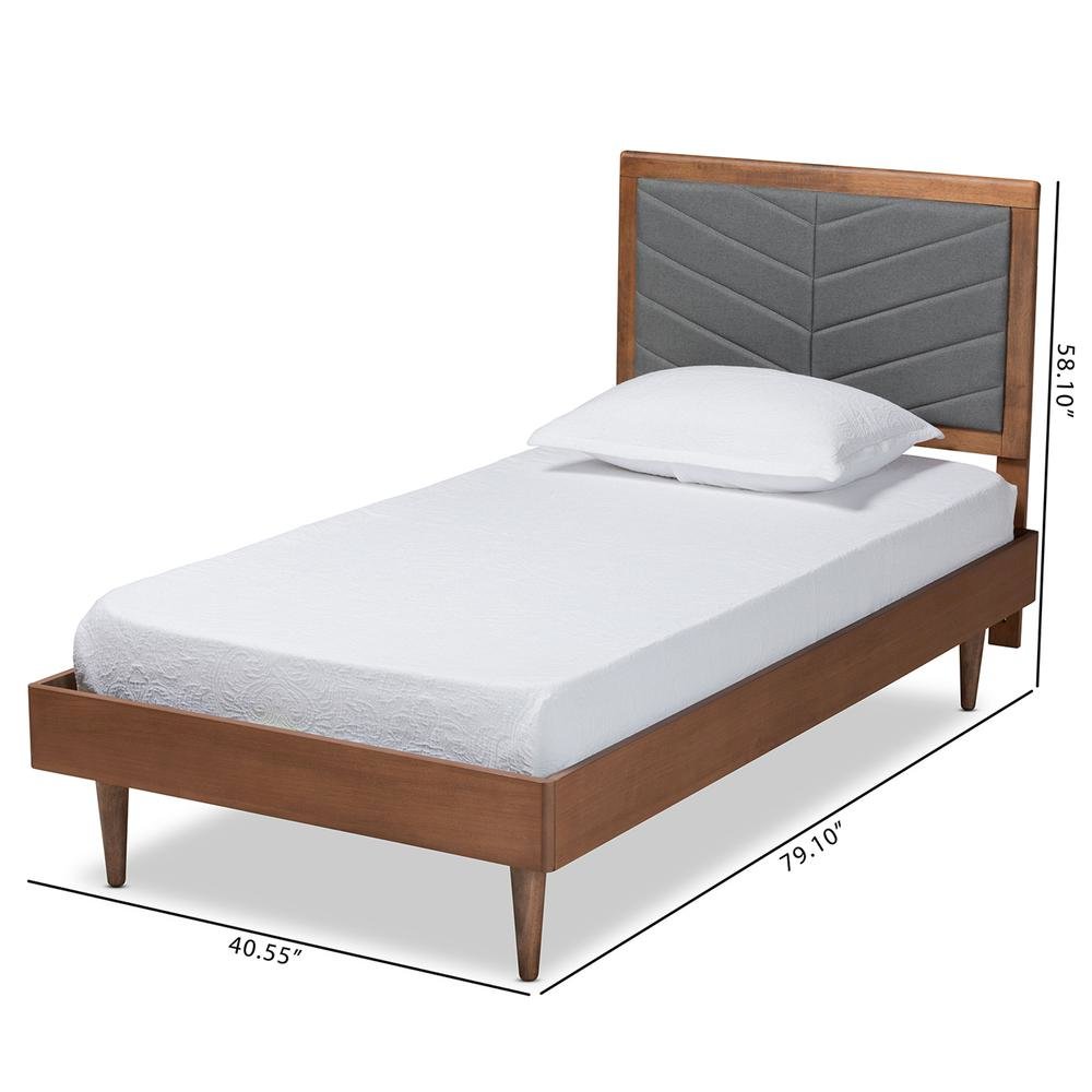 Walnut brown Finished Wood Twin Size Platform Bed. Picture 19
