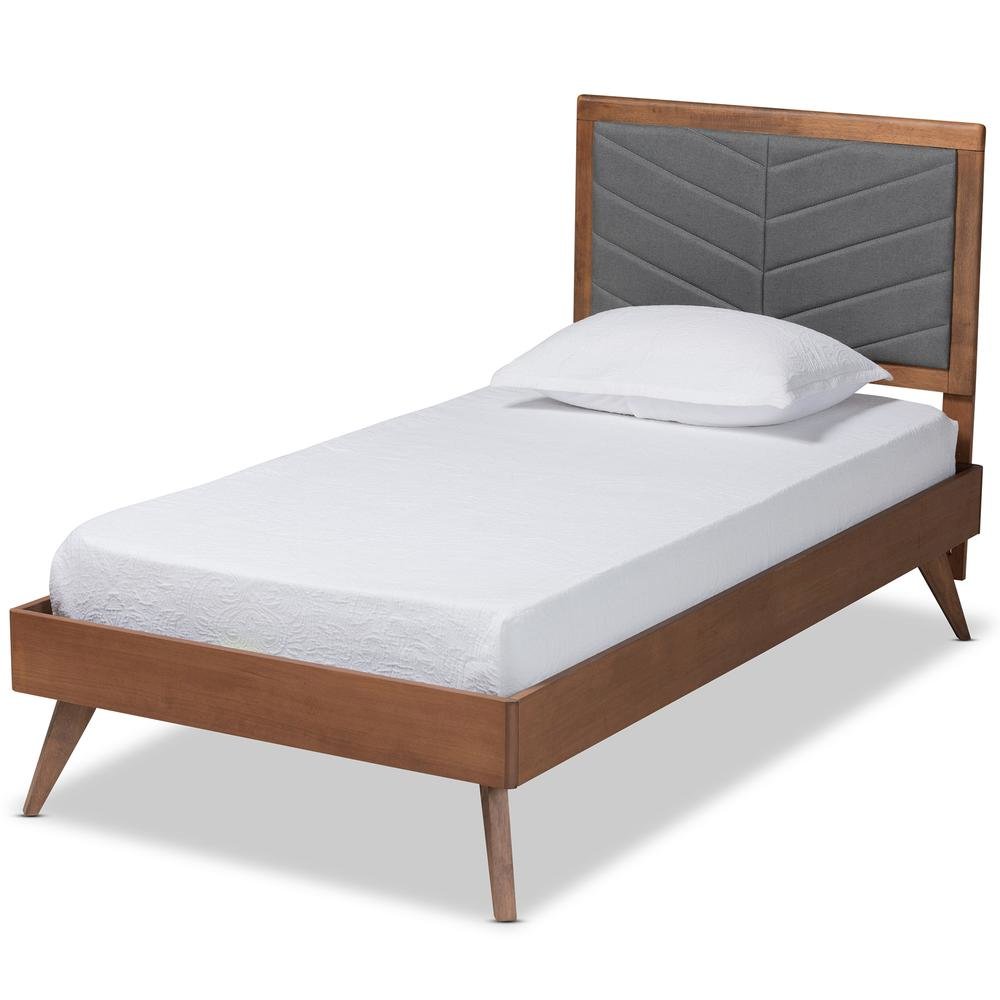 Walnut brown Finished Wood Twin Size Platform Bed. Picture 11