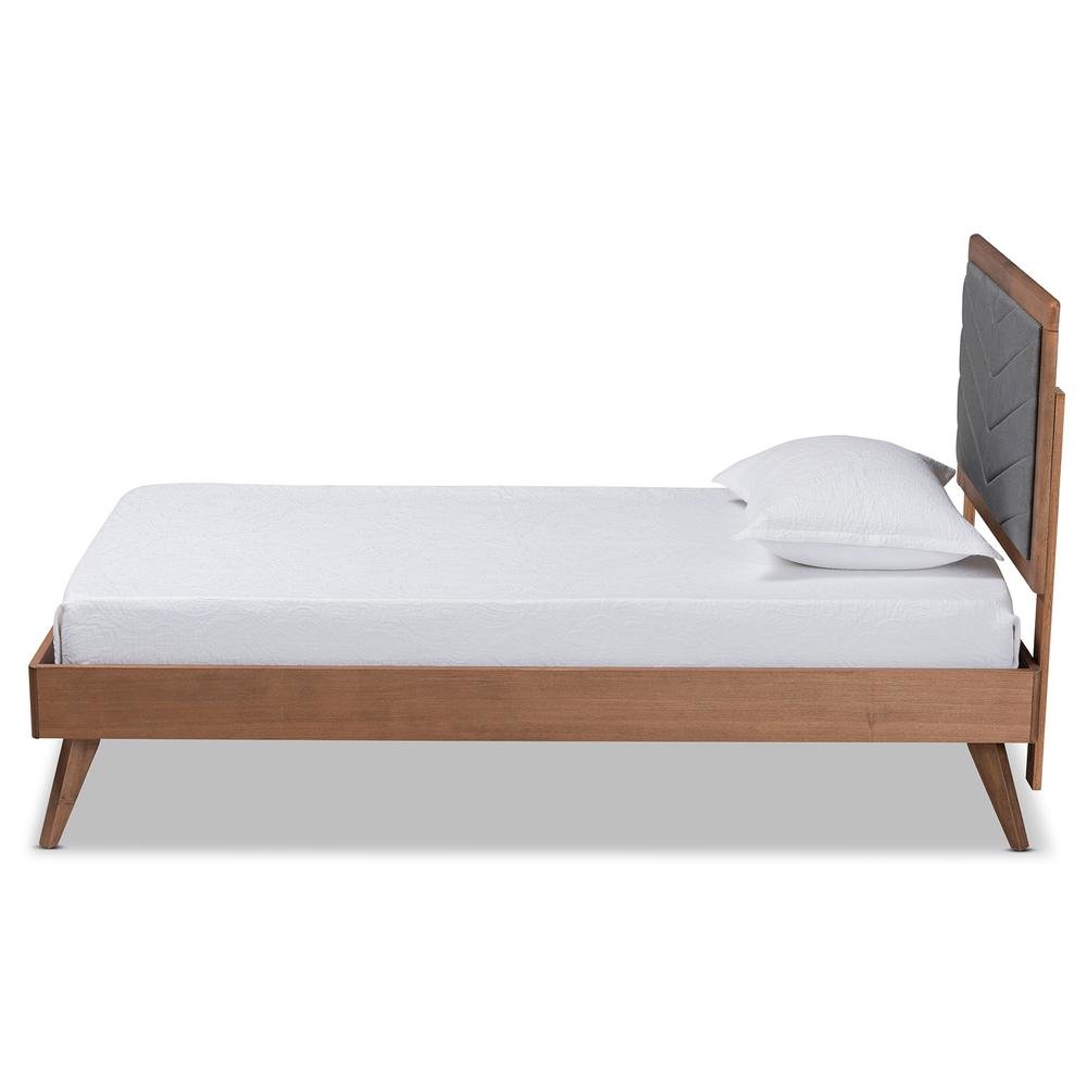 Walnut brown Finished Wood Twin Size Platform Bed. Picture 12