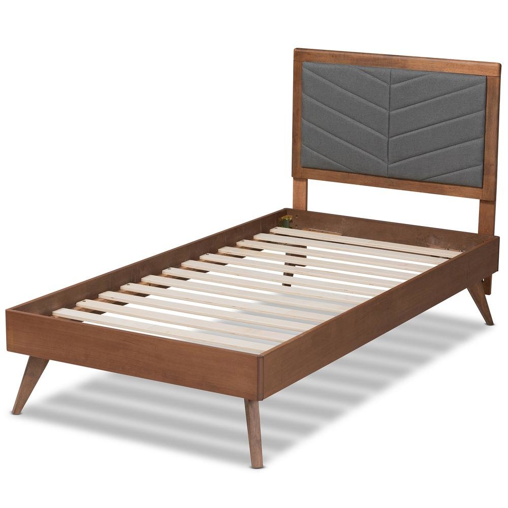 Walnut brown Finished Wood Twin Size Platform Bed. Picture 13