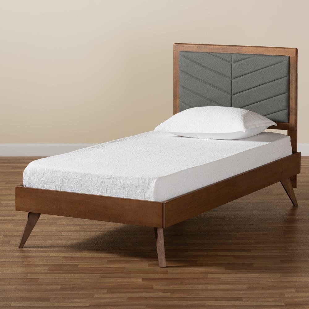 Walnut brown Finished Wood Twin Size Platform Bed. Picture 18