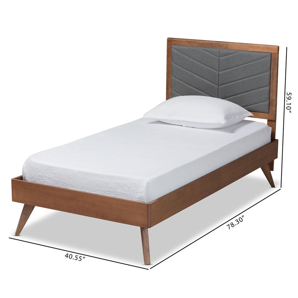 Walnut brown Finished Wood Twin Size Platform Bed. Picture 19