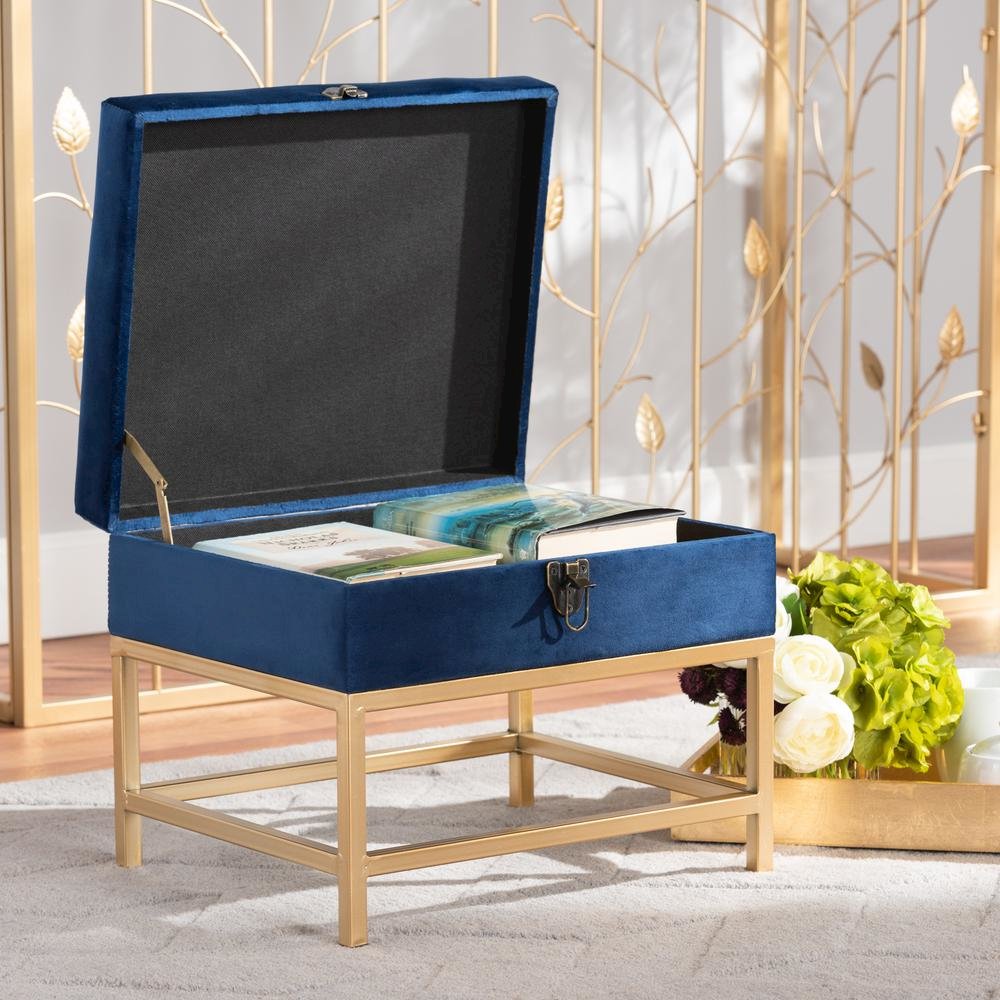 Gold Finished Metal Small Storage Ottoman. Picture 18