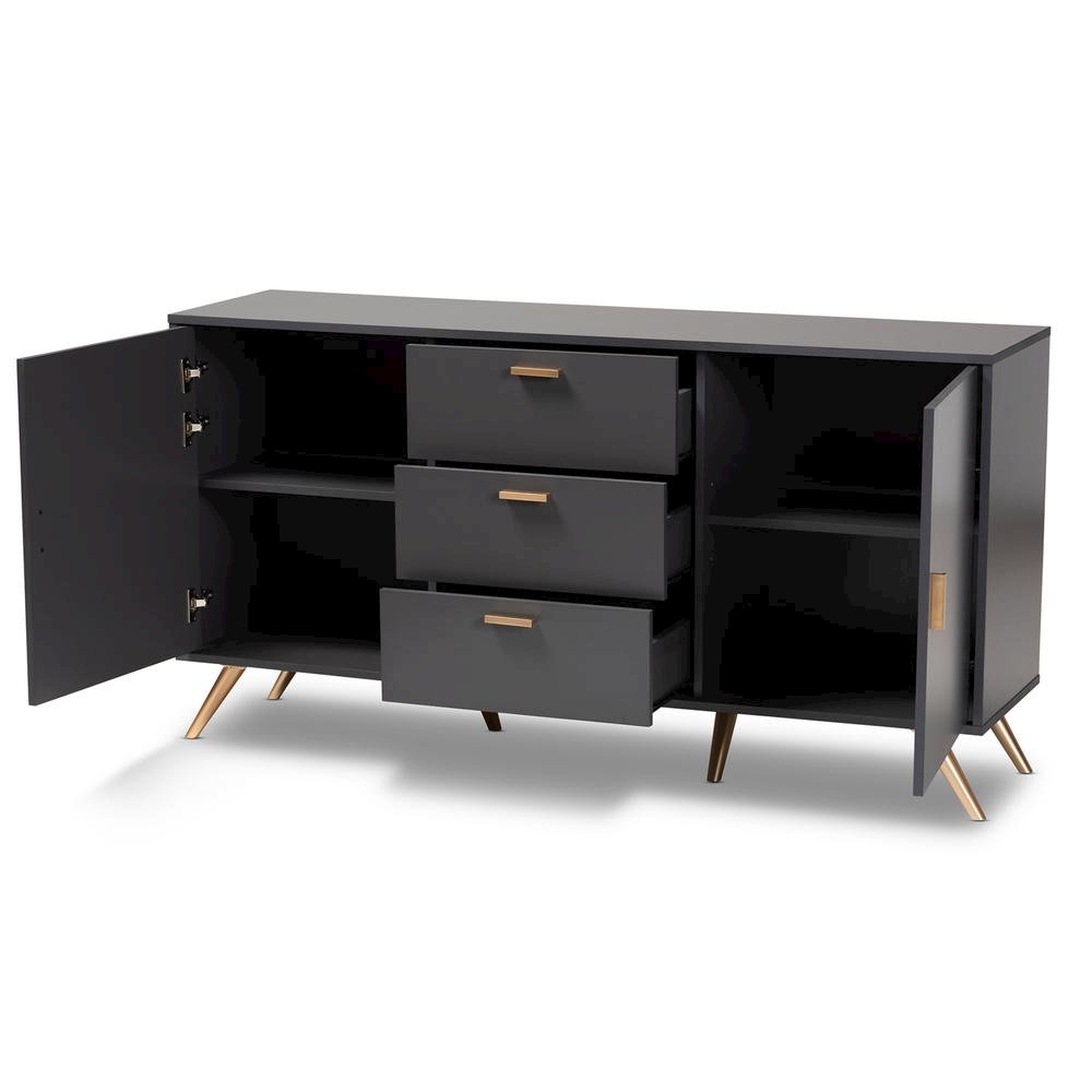 Dark Grey and Gold Finished Wood 2-Door Sideboard Buffet. Picture 12