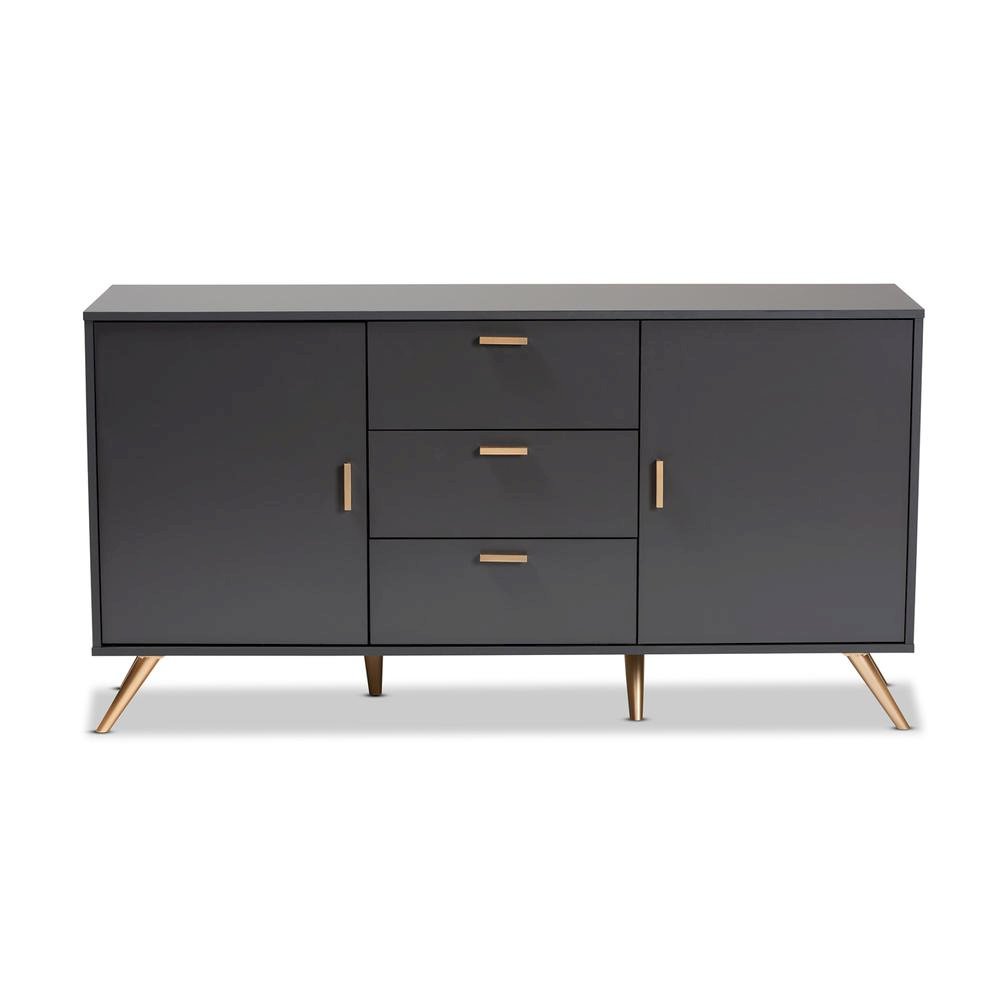 Dark Grey and Gold Finished Wood 2-Door Sideboard Buffet. Picture 13