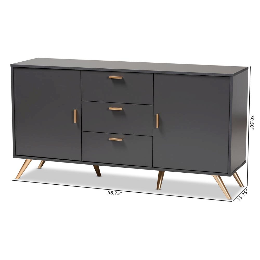 Dark Grey and Gold Finished Wood 2-Door Sideboard Buffet. Picture 19