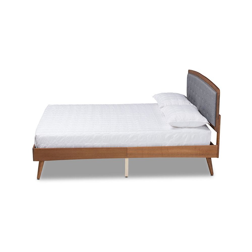 Baxton Studio Ratana Mid-Century Modern Transitional Grey Fabric Upholstered and Walnut Brown Finished Wood Queen Size Platform Bed. Picture 2