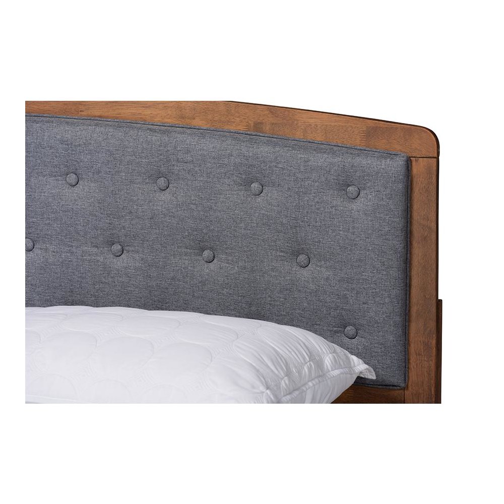 Baxton Studio Ratana Mid-Century Modern Transitional Grey Fabric Upholstered and Walnut Brown Finished Wood Queen Size Platform Bed. Picture 4