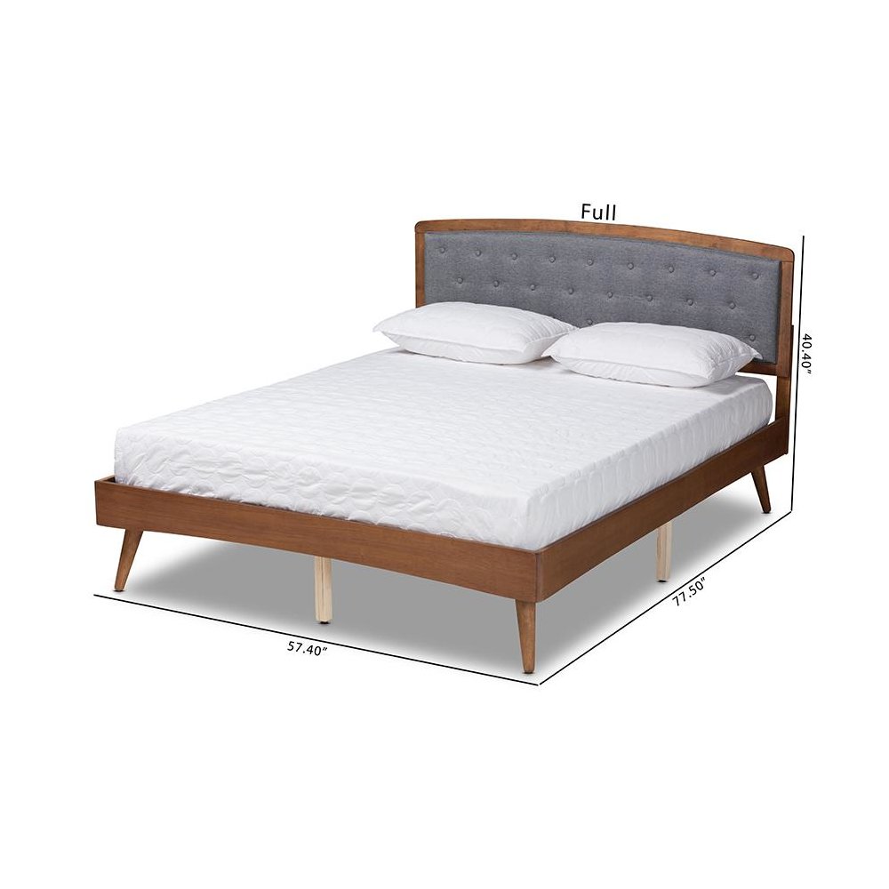 Baxton Studio Ratana Mid-Century Modern Transitional Grey Fabric Upholstered and Walnut Brown Finished Wood Queen Size Platform Bed. Picture 10