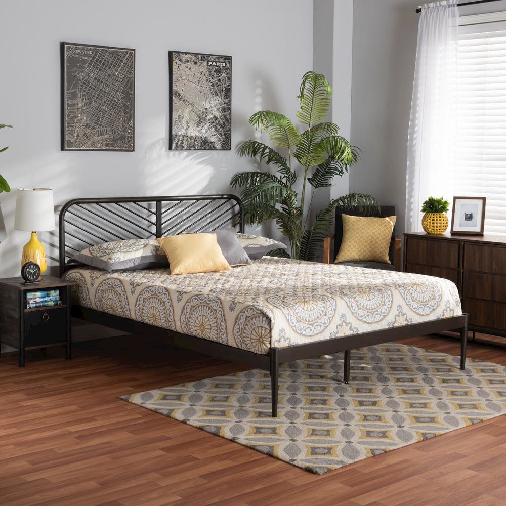 Industrial Black Bronze Metal Queen Size Platform Bed. Picture 15