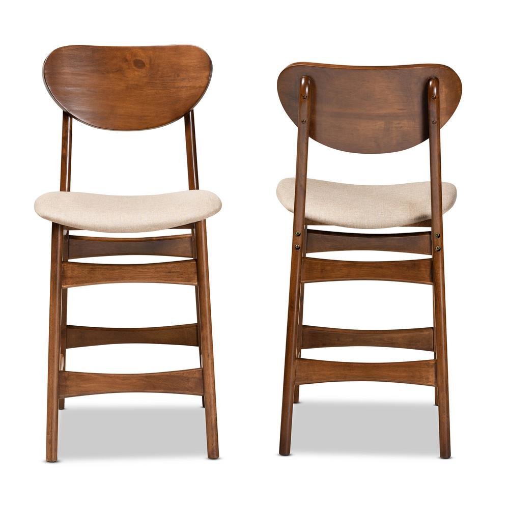 Sand Fabric Upholstered and Walnut Brown Finished Wood 2-Piece Counter Stool Set. Picture 10