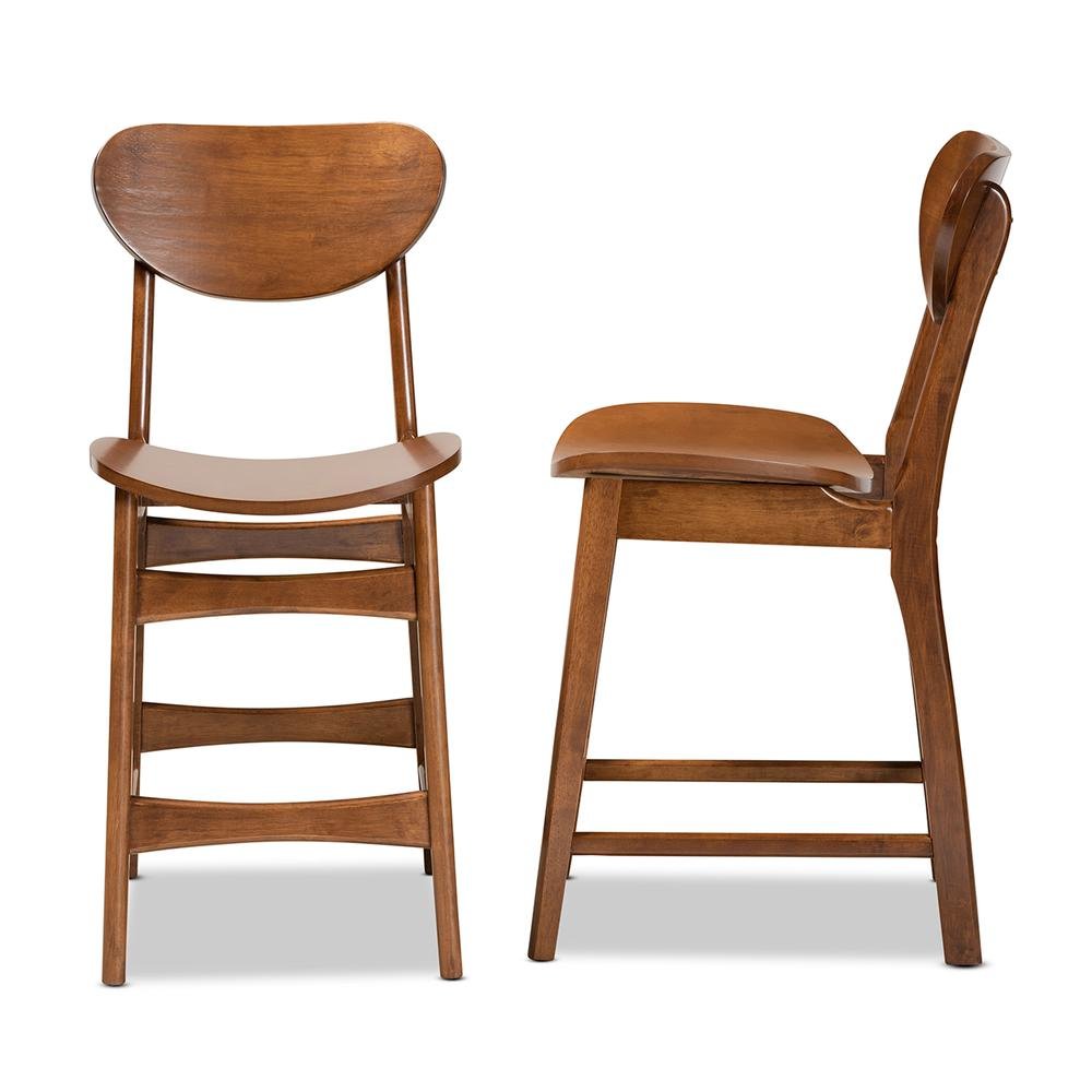 Katya Mid-Century Modern Walnut Brown Finished Wood 2-Piece Counter Stool Set. Picture 11