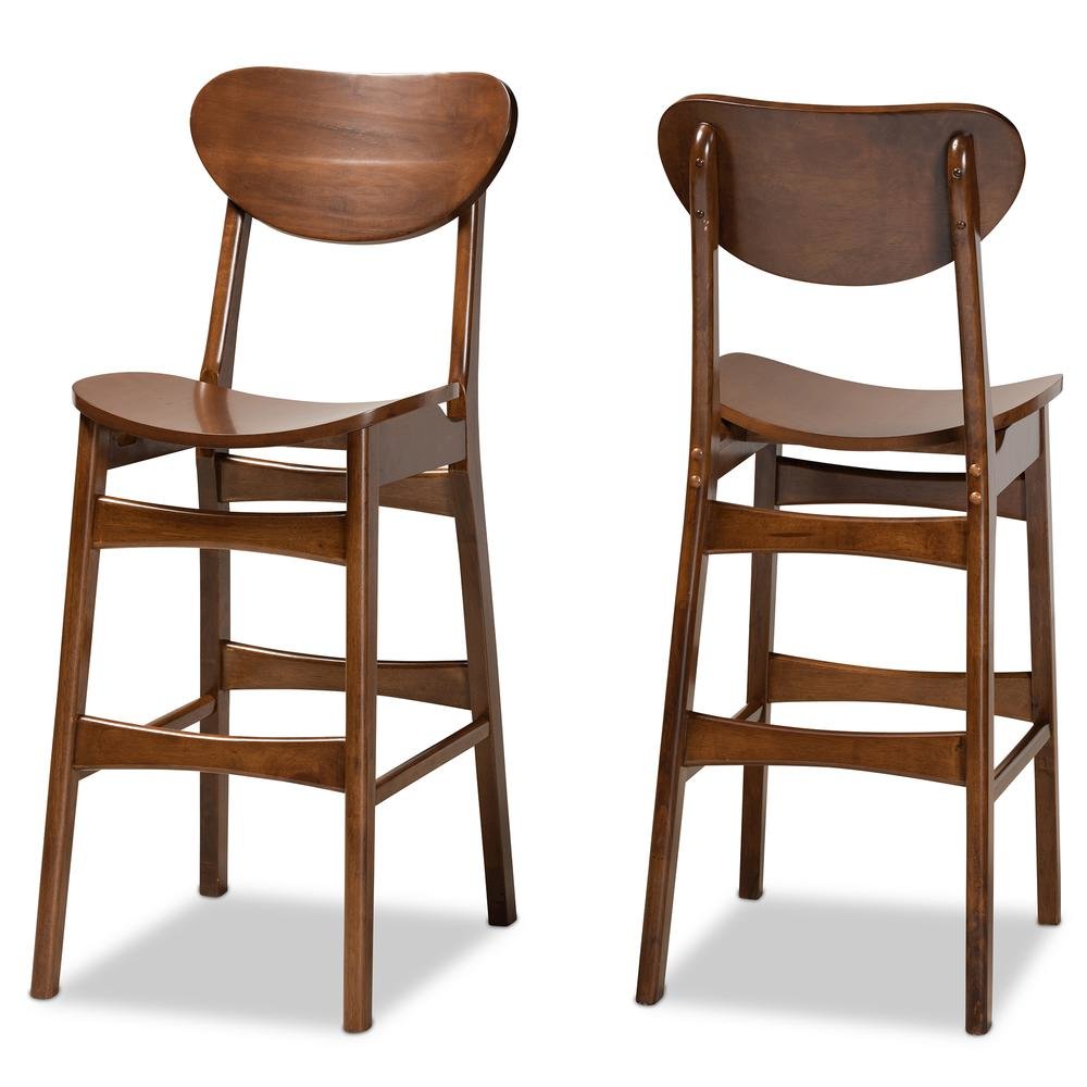 Katya Mid-Century Modern Walnut Brown Finished Wood 2-Piece Bar Stool Set. Picture 9