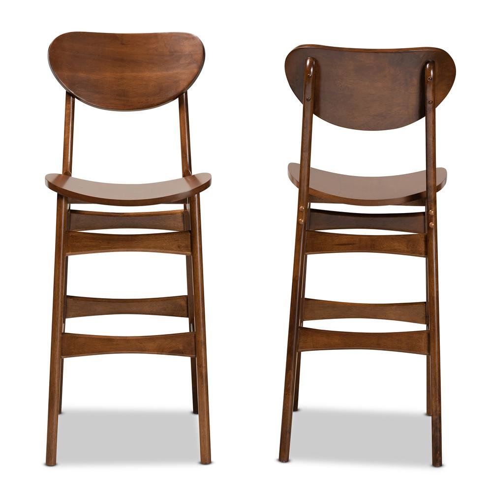 Katya Mid-Century Modern Walnut Brown Finished Wood 2-Piece Bar Stool Set. Picture 10