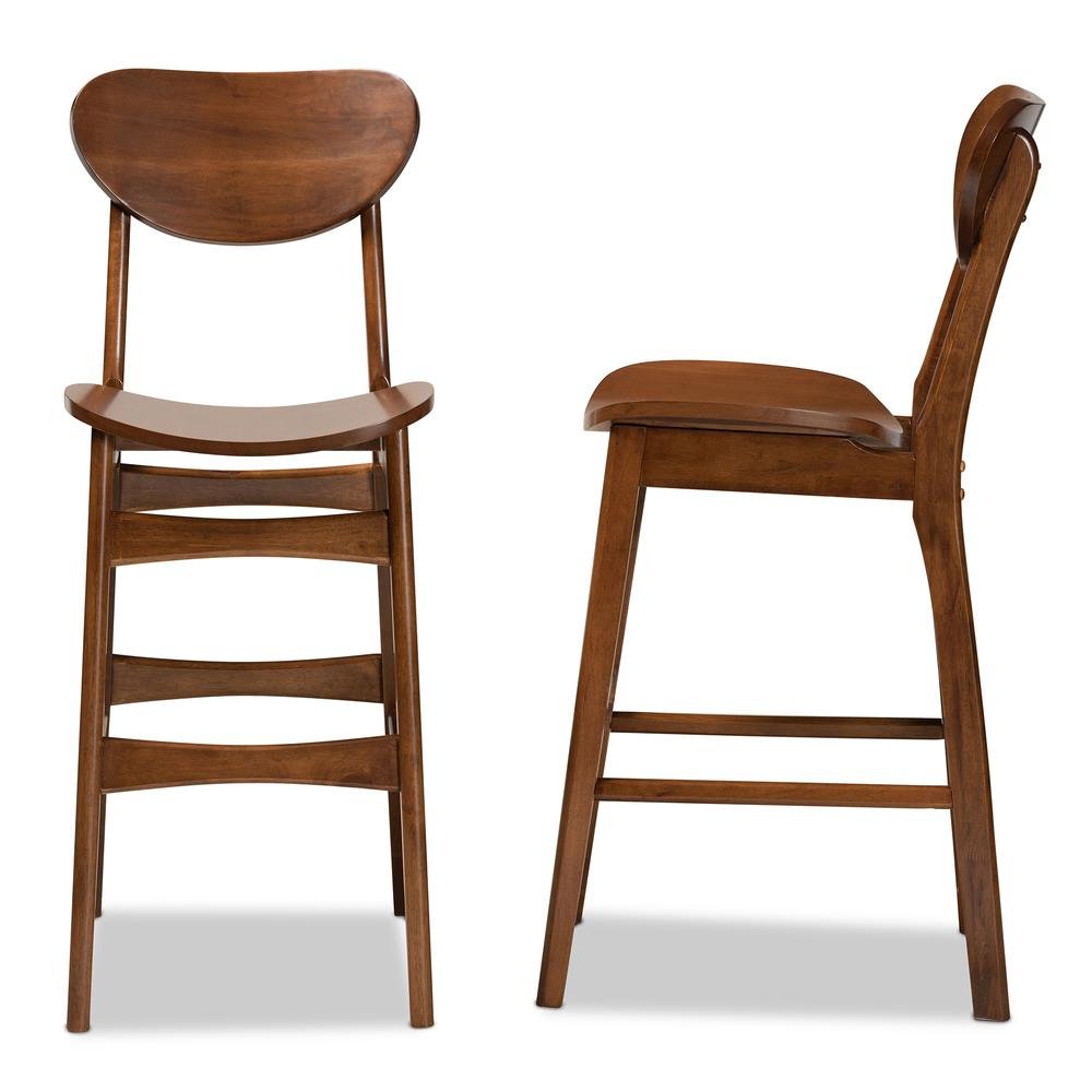 Katya Mid-Century Modern Walnut Brown Finished Wood 2-Piece Bar Stool Set. Picture 11