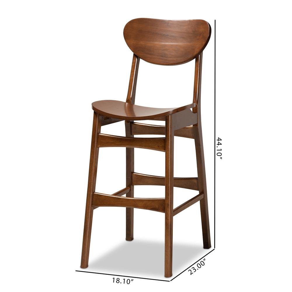 Katya Mid-Century Modern Walnut Brown Finished Wood 2-Piece Bar Stool Set. Picture 16