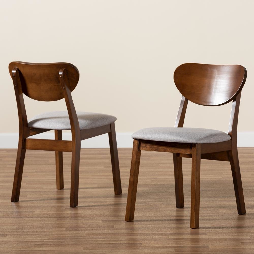 Grey Fabric Upholstered and Walnut Brown Finished Wood 2-Piece Dining Chair Set. Picture 15