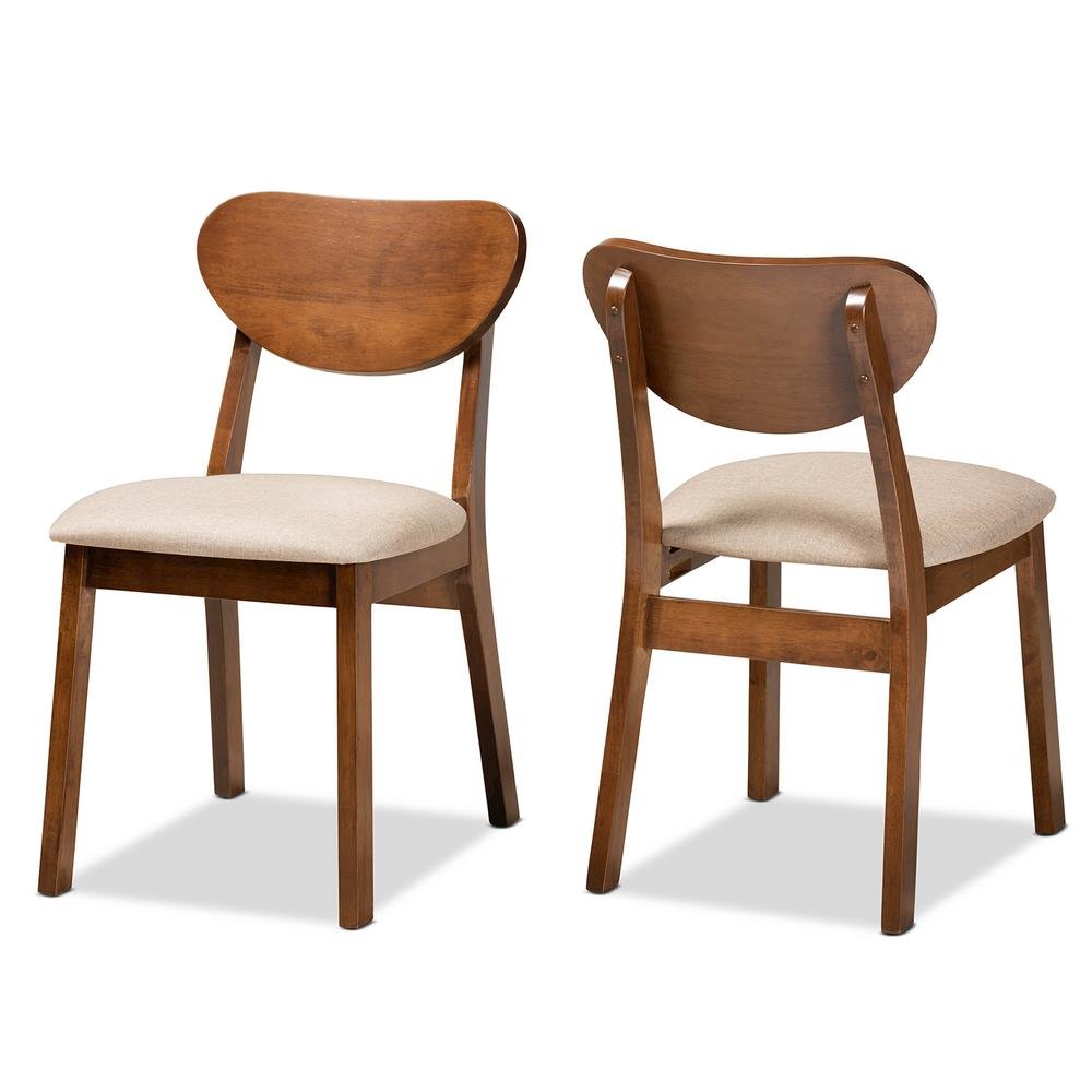 Sand Fabric Upholstered and Walnut Brown Finished Wood 2-Piece Dining Chair Set. Picture 9