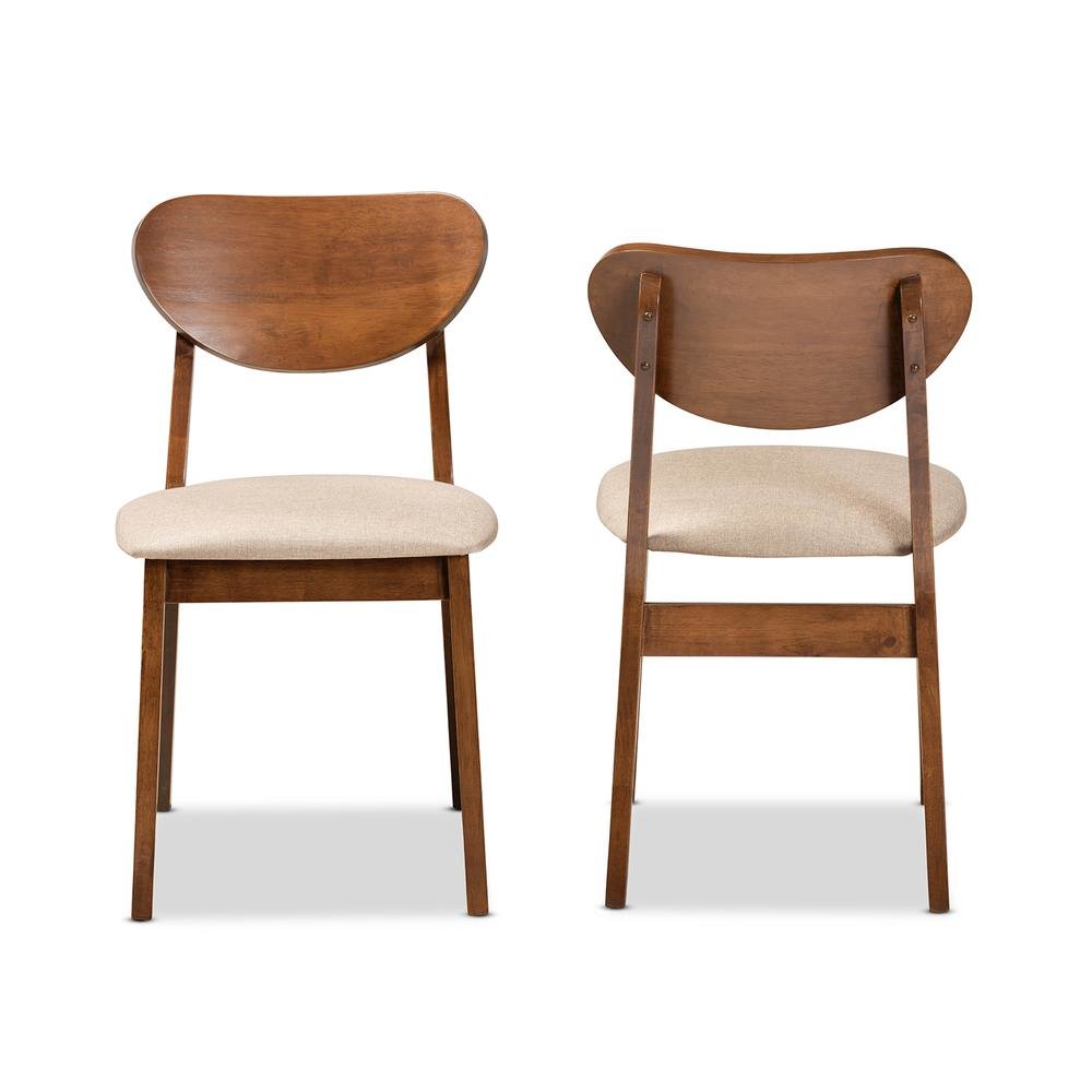 Sand Fabric Upholstered and Walnut Brown Finished Wood 2-Piece Dining Chair Set. Picture 10