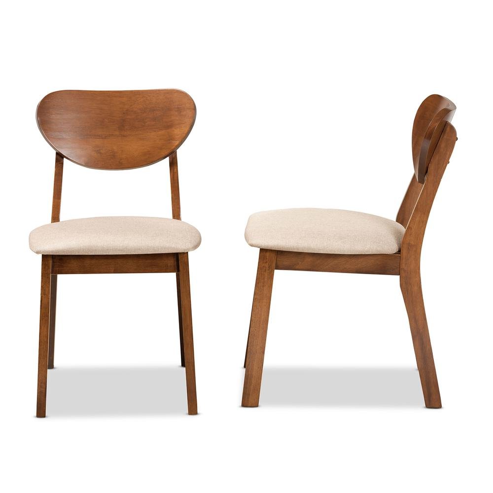 Sand Fabric Upholstered and Walnut Brown Finished Wood 2-Piece Dining Chair Set. Picture 11
