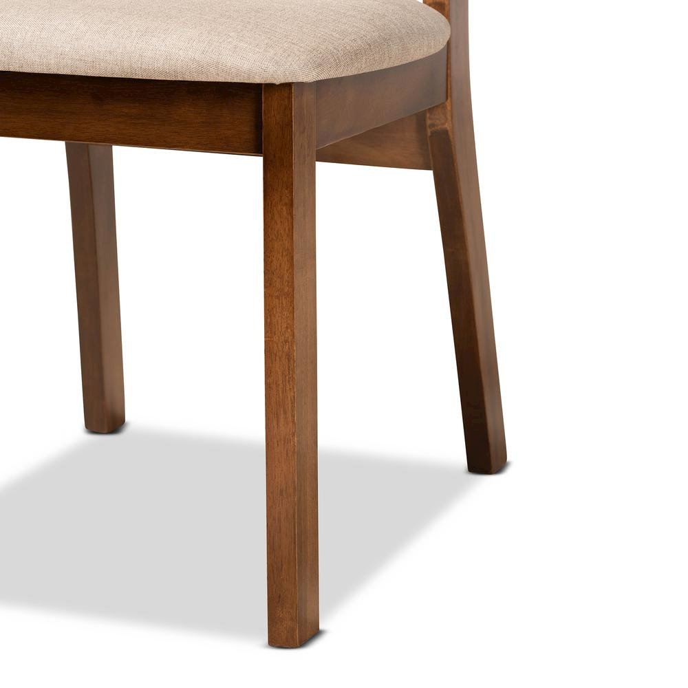 Sand Fabric Upholstered and Walnut Brown Finished Wood 2-Piece Dining Chair Set. Picture 13