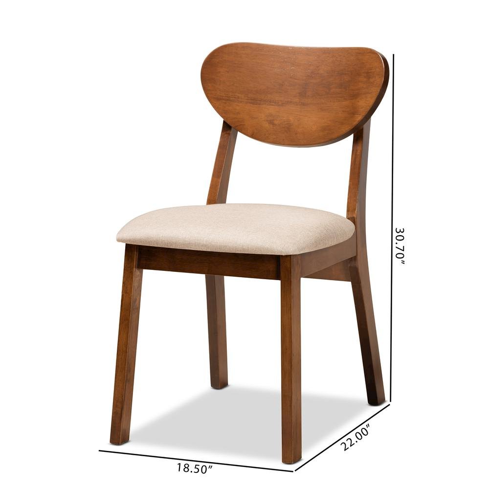 Sand Fabric Upholstered and Walnut Brown Finished Wood 2-Piece Dining Chair Set. Picture 16
