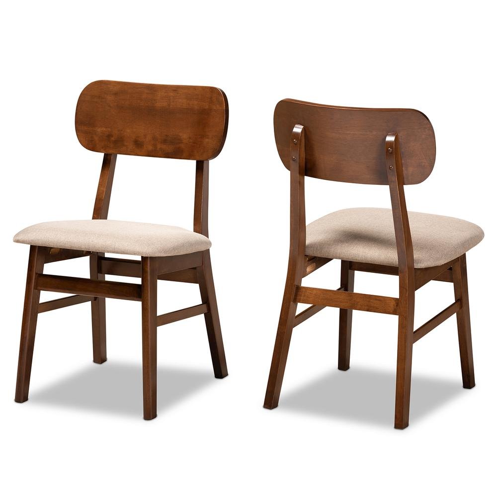 Sand Fabric Upholstered and Walnut Brown Finished Wood 2-Piece Dining Chair Set. Picture 9