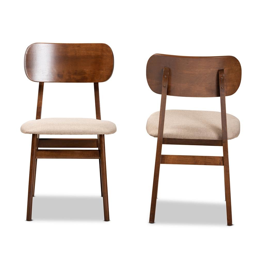 Sand Fabric Upholstered and Walnut Brown Finished Wood 2-Piece Dining Chair Set. Picture 10