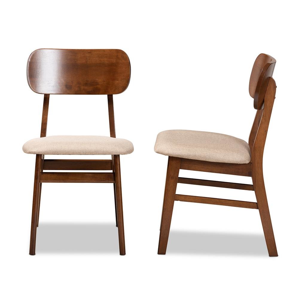 Sand Fabric Upholstered and Walnut Brown Finished Wood 2-Piece Dining Chair Set. Picture 11