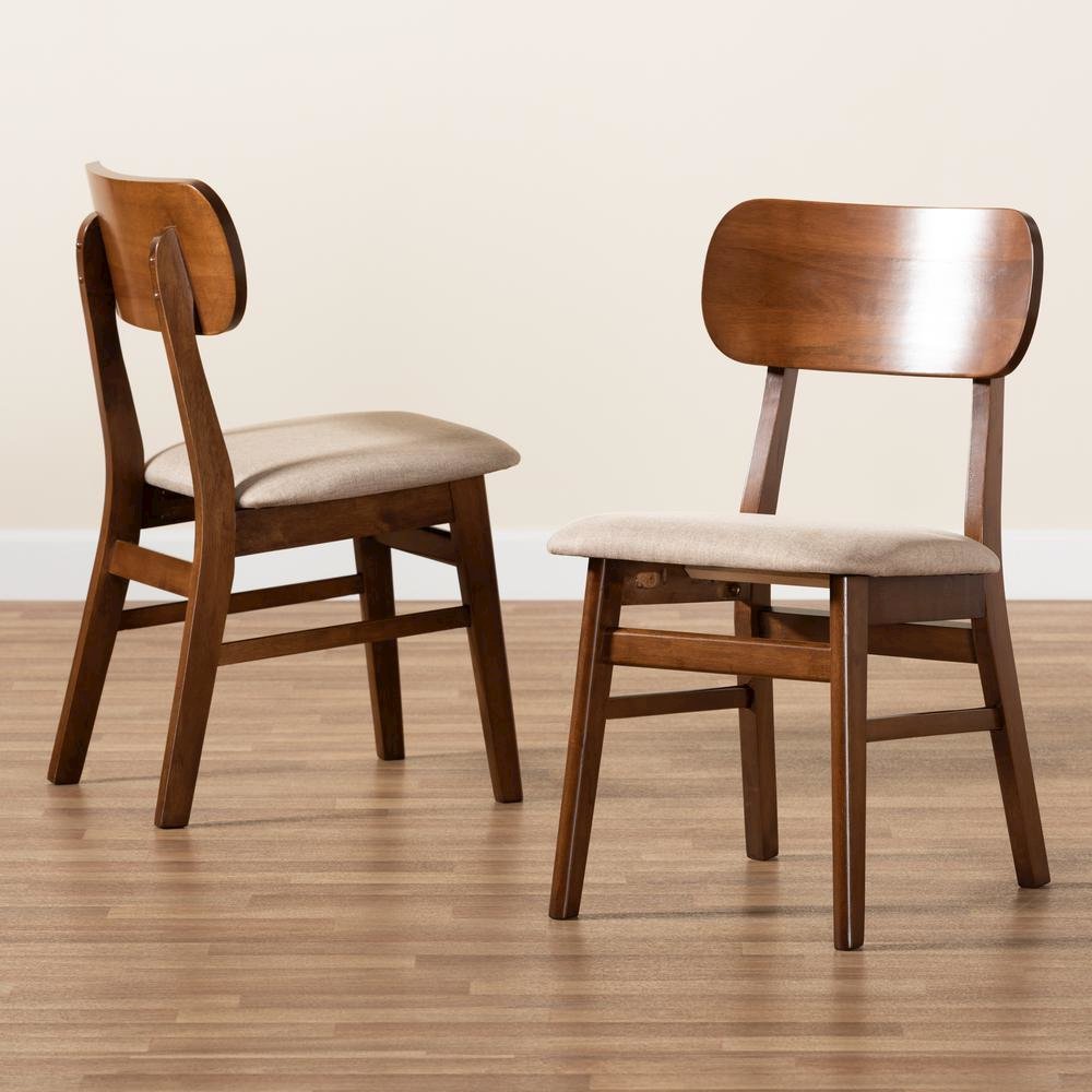 Sand Fabric Upholstered and Walnut Brown Finished Wood 2-Piece Dining Chair Set. Picture 15